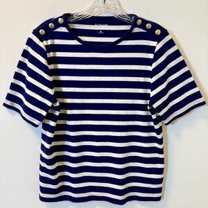 J.Crew Striped Nautical Top Navy White Gold Button Detail Size XL